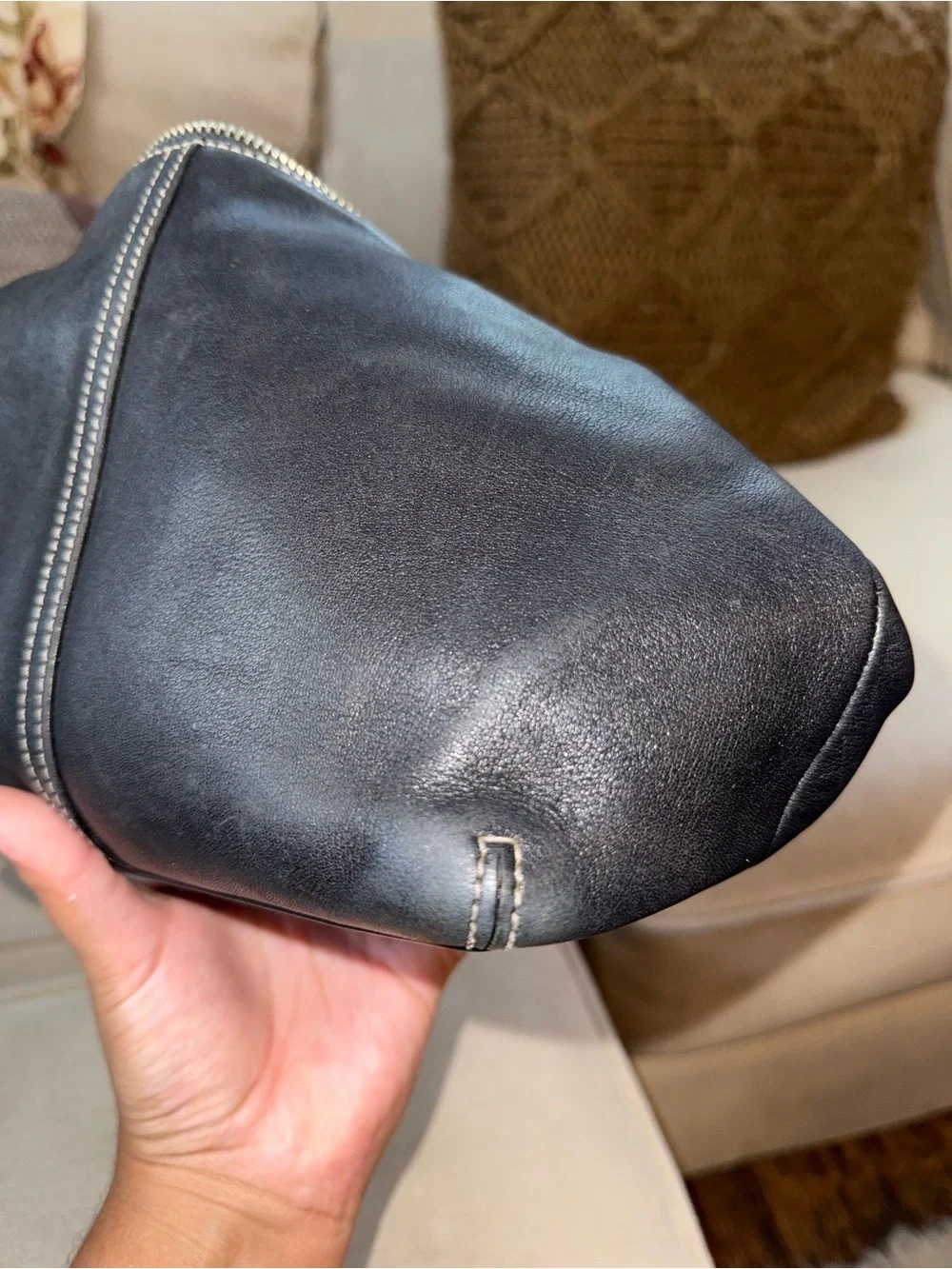 Vintage Coach Legacy Black Leather Hobo Bag with Contrast Stitching 9566